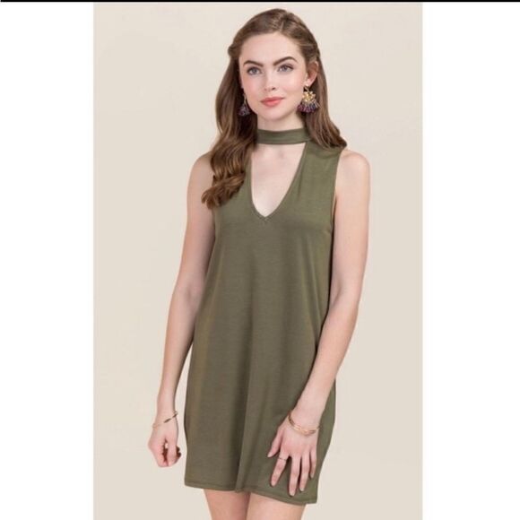 Alya Consuela Cowl Neck Chocker Olive Dress medium - Picture 1 of 8